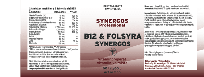 Hovedbilde B12 & Folsyra Synergos